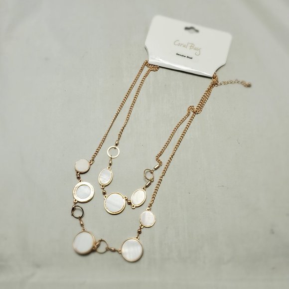Coral Bay Two Row White Shell Layered Necklace White/rose Gold Tone - Picture 3 of 6
